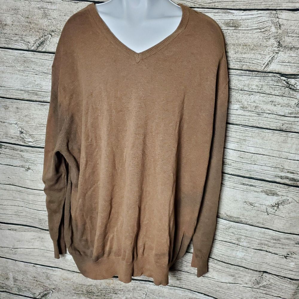Men's Harbor Bay Brown V-Neck Sweater 100% Cotton Size 2XL
